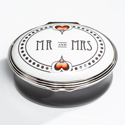 Mr And Mrs Enamel Box On Silver Mount