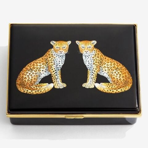 Mw Twin Leopards Leather Lined Enamel Box
