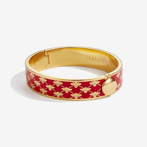 13Mm Bee Sparkle Trellis Red Gold Hinged Bangle