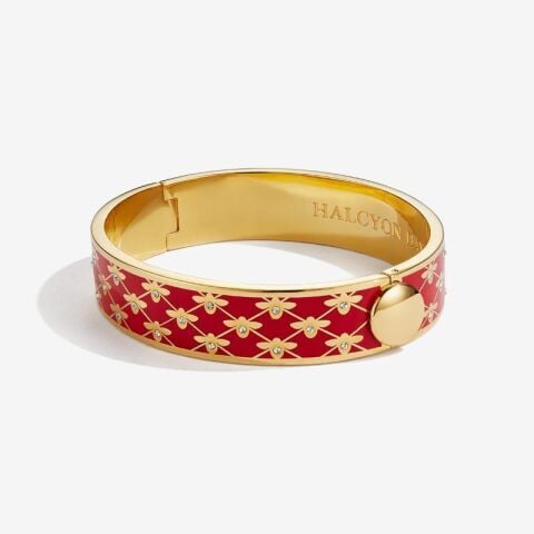 13mm Bee Sparkle Trellis - Red - Gold - Hinged Bangle