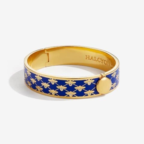 13mm Bee Sparkle Trellis - Deep Cobalt- Gold - Hinged Bangle