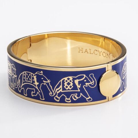 19Mm Elephant Parade Deep Cobalt Gold Hinged Bangle