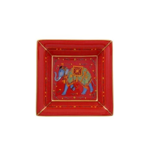 Ceremonial Indian Elephant Red Square Tray