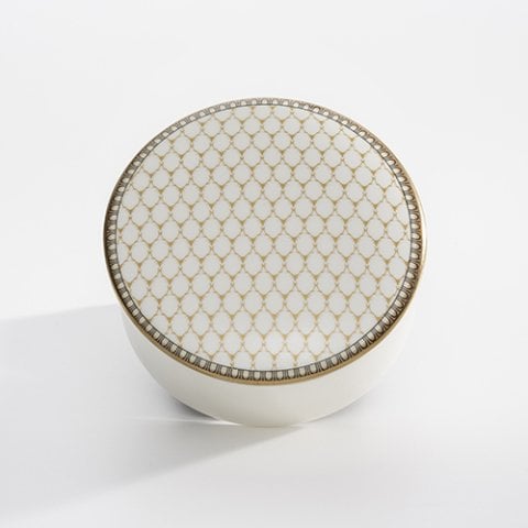 Antler Trellis - Ivory - Gold - Round Trinket Box