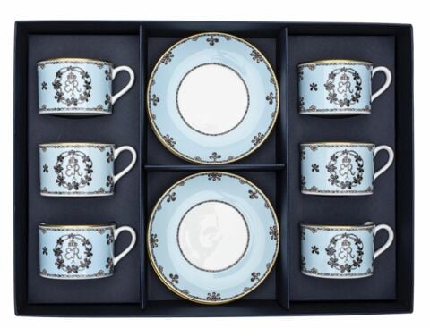 CoM - Shells - Blue - Tea Cup & Saucer Set x 6- NEW