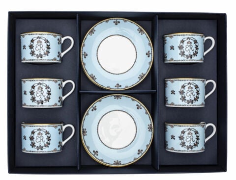 Com Shells Blue Tea Cup And Saucer Set X 6