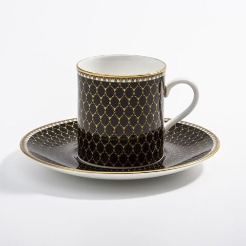 Antler Trellis - Black - Gold -Coffee Cup & Saucer