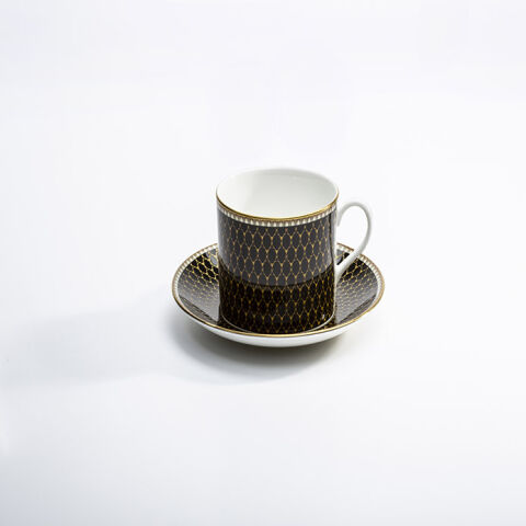 Antler Trellis Black Gold Tea Cup And Saucer