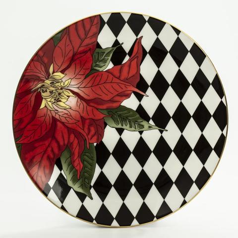 Parterre Black with Poinsettia - 8'' Coupe Plate