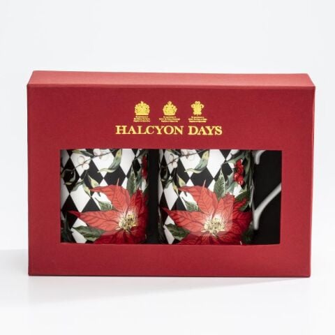 Parterre Black With Poinsettia Mug Set