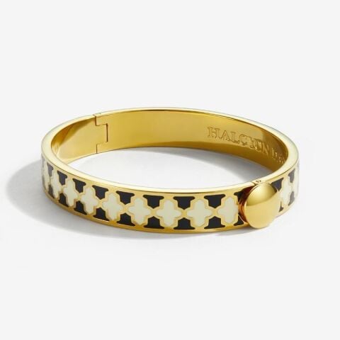 1cm Agama - Black & Cream - Gold - Hinged Bangle