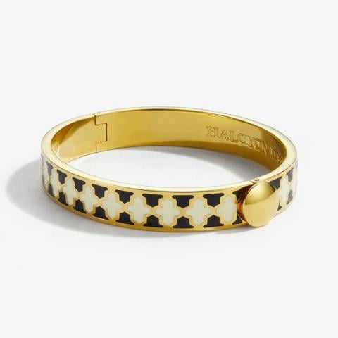 1cm Agama - Black & Cream - Gold - Hinged Bangle