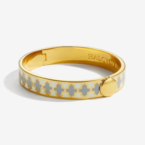 1cm Agama - Cream & Grey - Gold  - Hinged Bangle