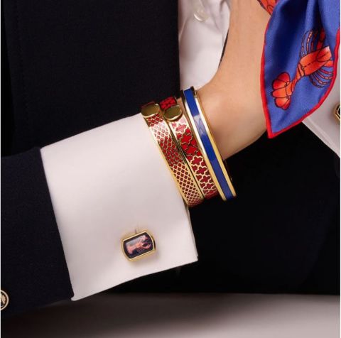 1cm Agama - Red - Gold - Hinged Bangle