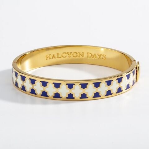 1cm Agama - Cobalt & Cream - Gold - Hinged Bangle - NEW