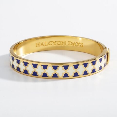 1 Cm Agama Cobalt And Cream Gold Hinged Bangle