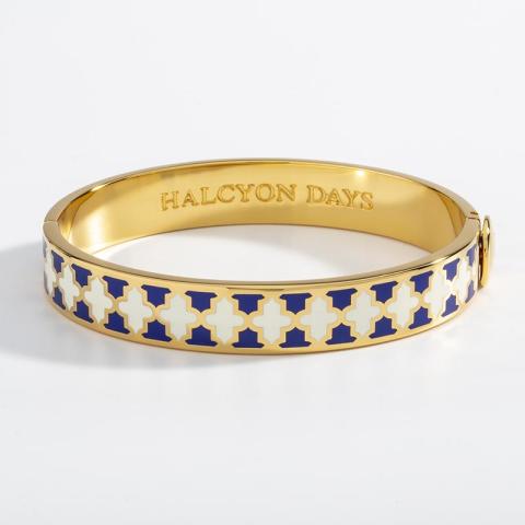 1cm Agama - Cobalt & Cream - Gold - Hinged Bangle - NEW