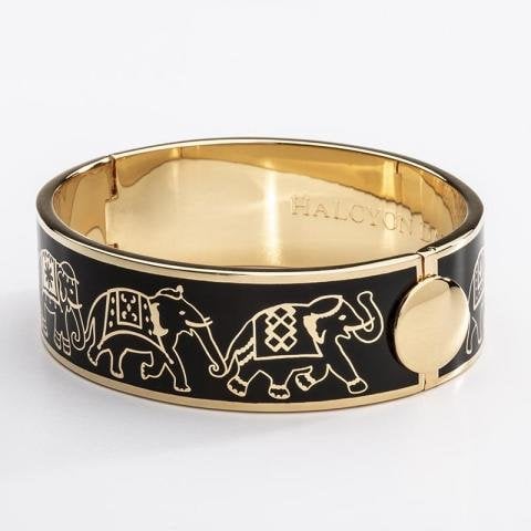 19mm Elephant Parade - Black - Gold - Hinged Bangle - NEW