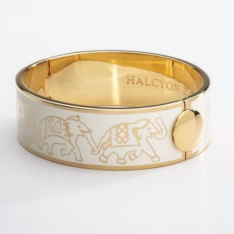 19mm Elephant Parade - Cream - Gold - Hinged Bangle - NEW