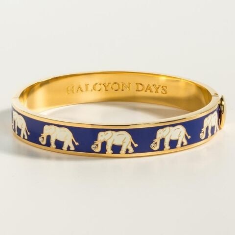 1 Cm Elephant Deep Cobalt Gold Hinged Bangle