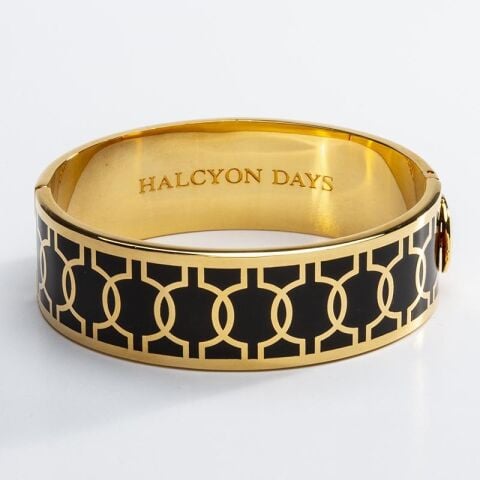 19mm - Geometric Circle - Black - Gold -  Hinged Bangle - NEW