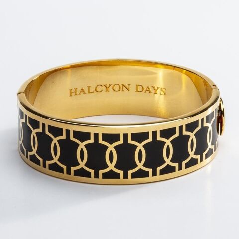 19Mm Geometric Circle Black Gold Hinged Bangle