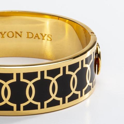 19mm - Geometric Circle - Black - Gold -  Hinged Bangle - NEW