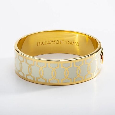 19mm - Geometric Circle - Cream - Gold -  Hinged Bangle - NEW