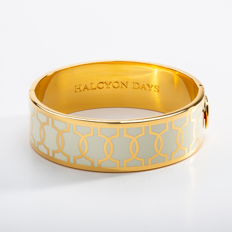 19mm - Geometric Circle - Cream - Gold -  Hinged Bangle - NEW