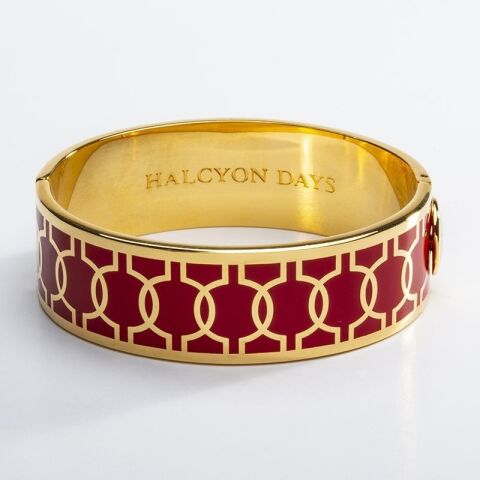 19Mm Geometric Circle Red Gold Hinged Bangle
