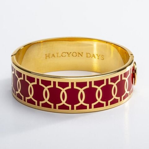 19Mm Geometric Circle Red Gold Hinged Bangle