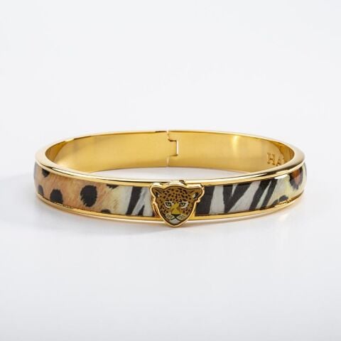 1 Cm Leopard Head Animal Print Gold Hinged Bangle