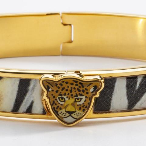 1cm Leopard Head - Animal Print - Gold - Hinged Bangle