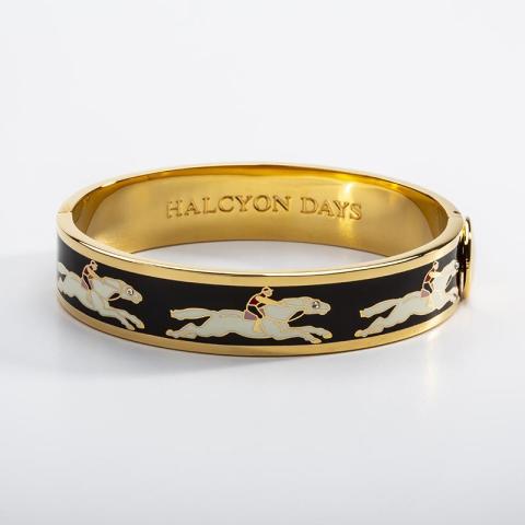 13mm Race horse - Black - Cream - Gold - Hinged Bangle - NEW