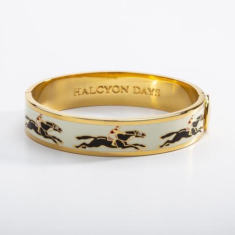 13mm Race horse - Cream - Black - Gold - Hinged Bangle - NEW