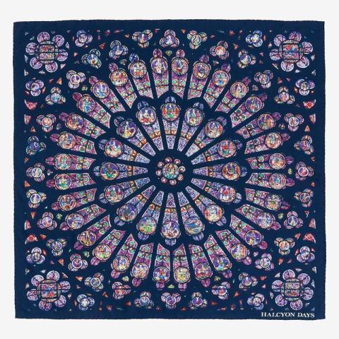 The Rose Window at Notre Dame -Navy-90x90-100% Silk-Scarf