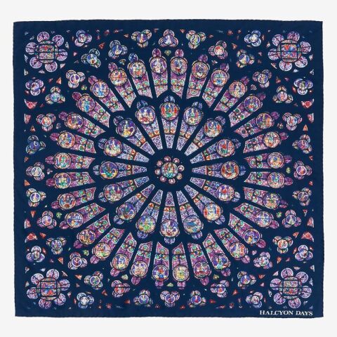 The Rose Window At Notre Dame Navy 90X90 100 Percent Silk Scarf