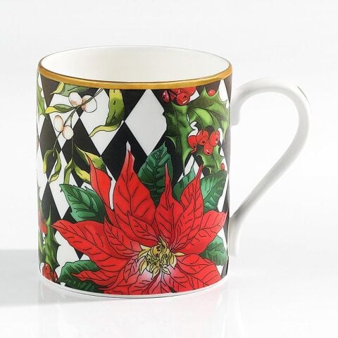 Parterre Black With Poinsettia Mug