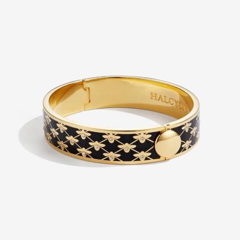 13Mm Bee Sparkle Black Gold Hinged Bangle