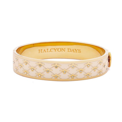 13Mm Bee Sparkle Cream Gold Hinged Bangle