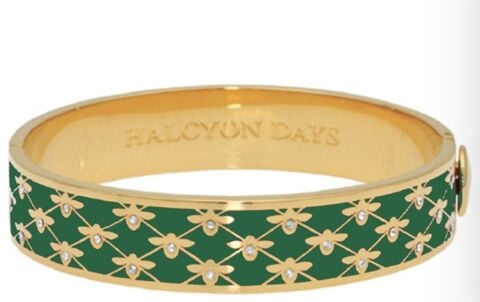 13Mm Bee Sparkle Emerald Gold Hinged Bangle