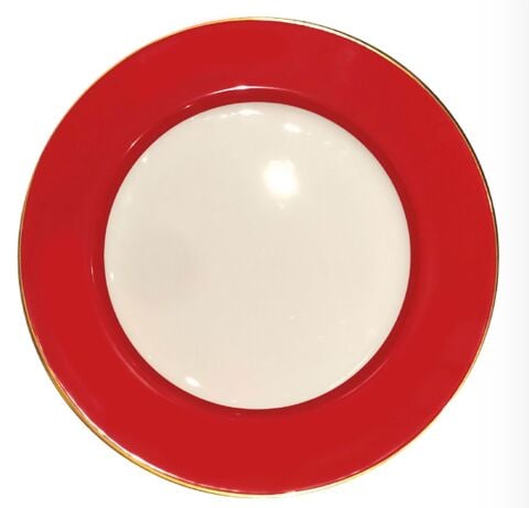 Plain Red Gold Rim 33 Cm Charger Plate