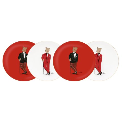 Hal At Christmas  - Red & White - 8'' Coupe Plate Set of 4