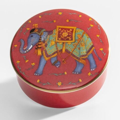Ceremonial Indian Elephant Red - Round Trinket Box