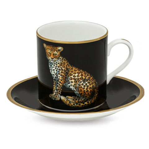 Mw Twin Leopards Black Coffee Cup And Saucer