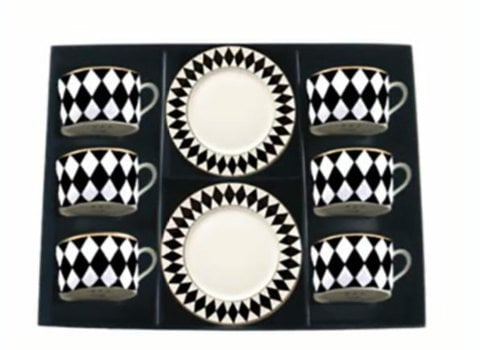 Parterre Black - Tea Cup & Saucer - Set of 6