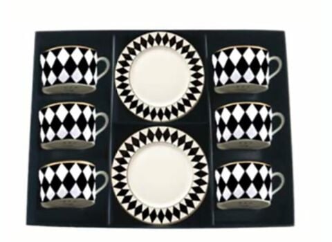 Parterre Black - Tea Cup & Saucer - Set of 6