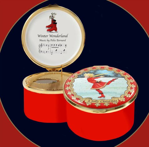 Christmas Ice Skater - Musical Enamel Box - plays 'Winter Wonderland' - NEW