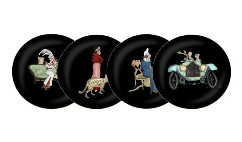 Halcyon Days Leopard Family 8 Inch Coupe Plate Set of 4