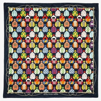 Racing Silks - Navy - 90x90 - 100% Silk - Scarf - NEW